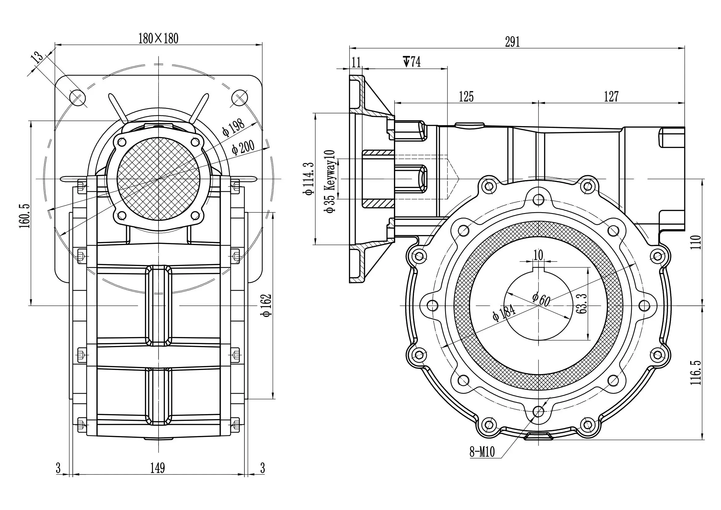 CYWF60 Worm Gearbox 0.75KW--7.5KW  Die-cast aluminum alloy housing Factory outlet ,provide video factory inspection