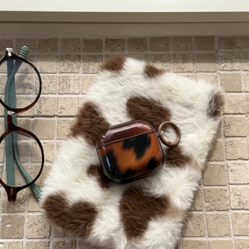 

New Cute and Fashionable Korean TPU Brown Leopard Soft Case Suitable for Apple Airpods 4 3 2 Pro 2 3 Bluetooth Earphone Cover An