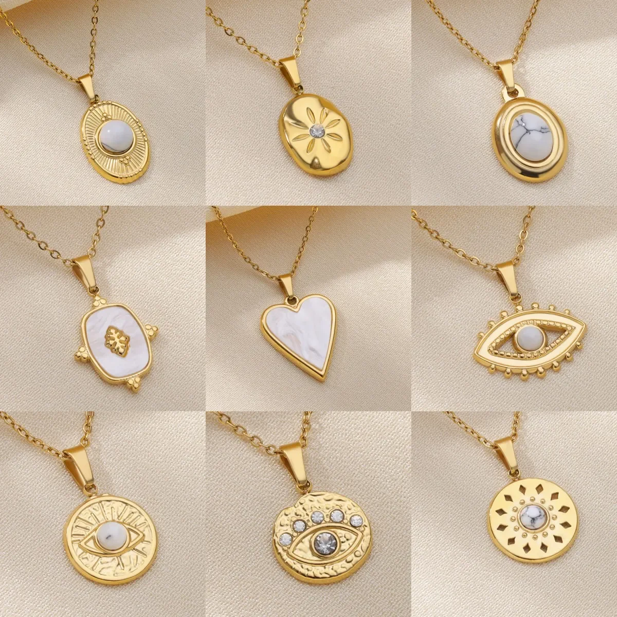 Edelstahl Anhänger Halskette für Frauen Naturstein Zubehör Herz schmuck Vintage 18 Karat Gold Farb