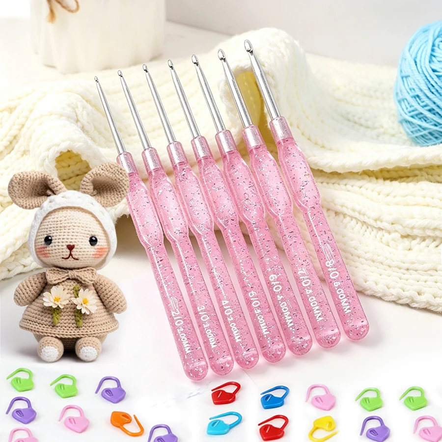 7Pcs Multi-Specification Colorful Crochet Hooks + 30Pcs Counting Clips DIY Knitting Yarn Tool Set