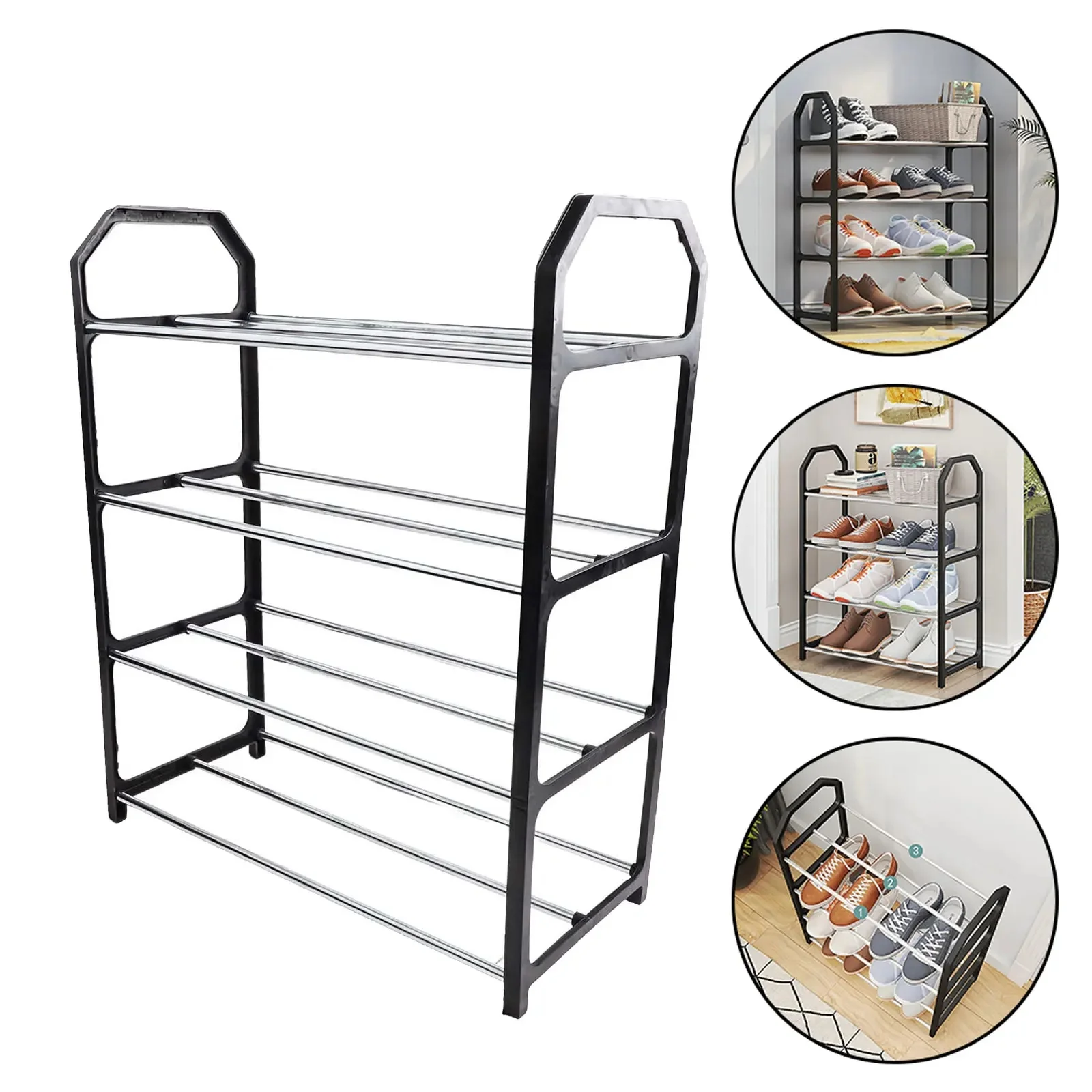 1PC Multiple Tiers Metal Shoe Rack Metal 50*42*18cm Shoe Storage Rack Household Storage Supplies For Livingroom Space Saving