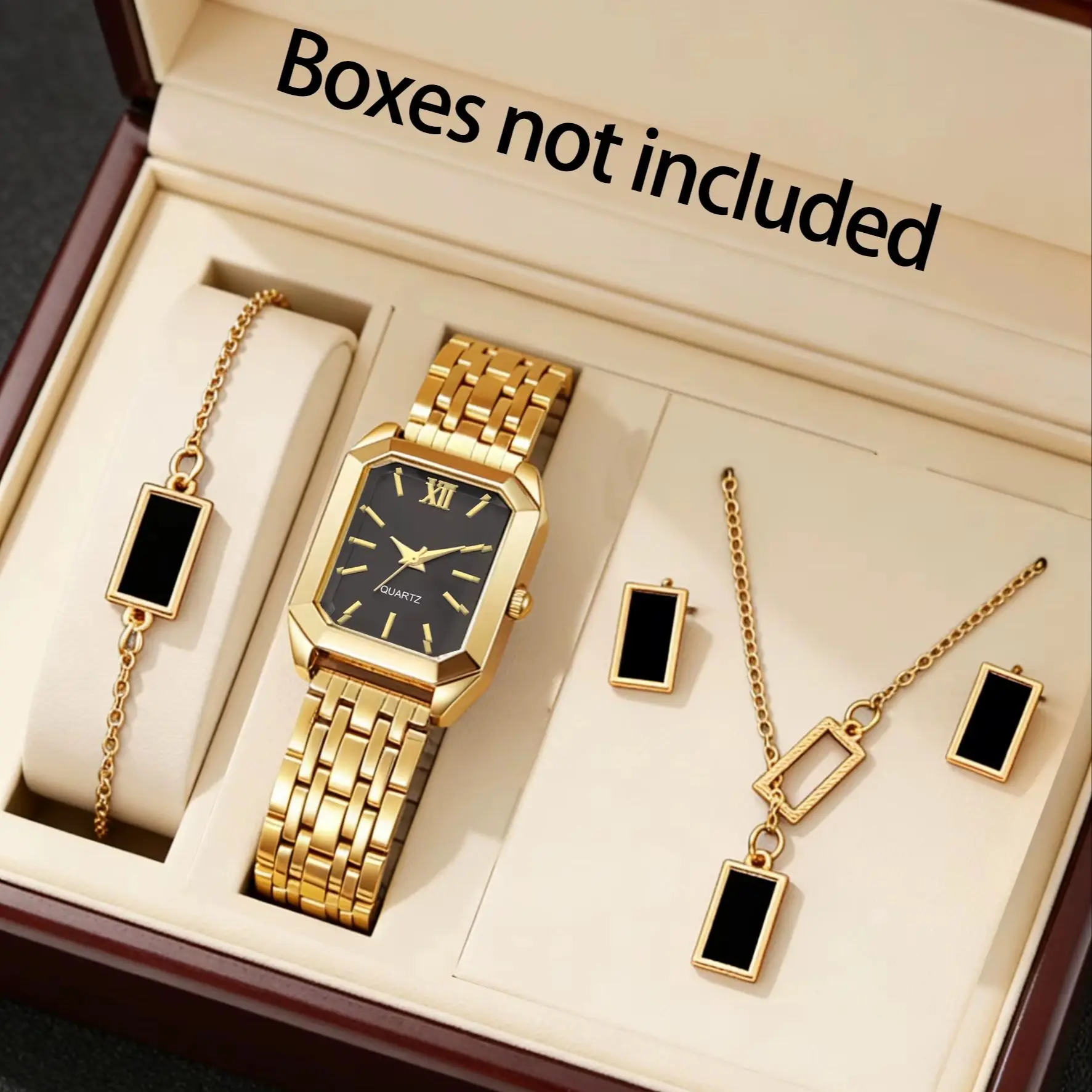 5-Piece Elegant Women's Watch Set, Featuring a Square Dial with a Unique Design and Elegant and Exquisite Accessories, a Luxurious Everyday Gift for Valentine's Day