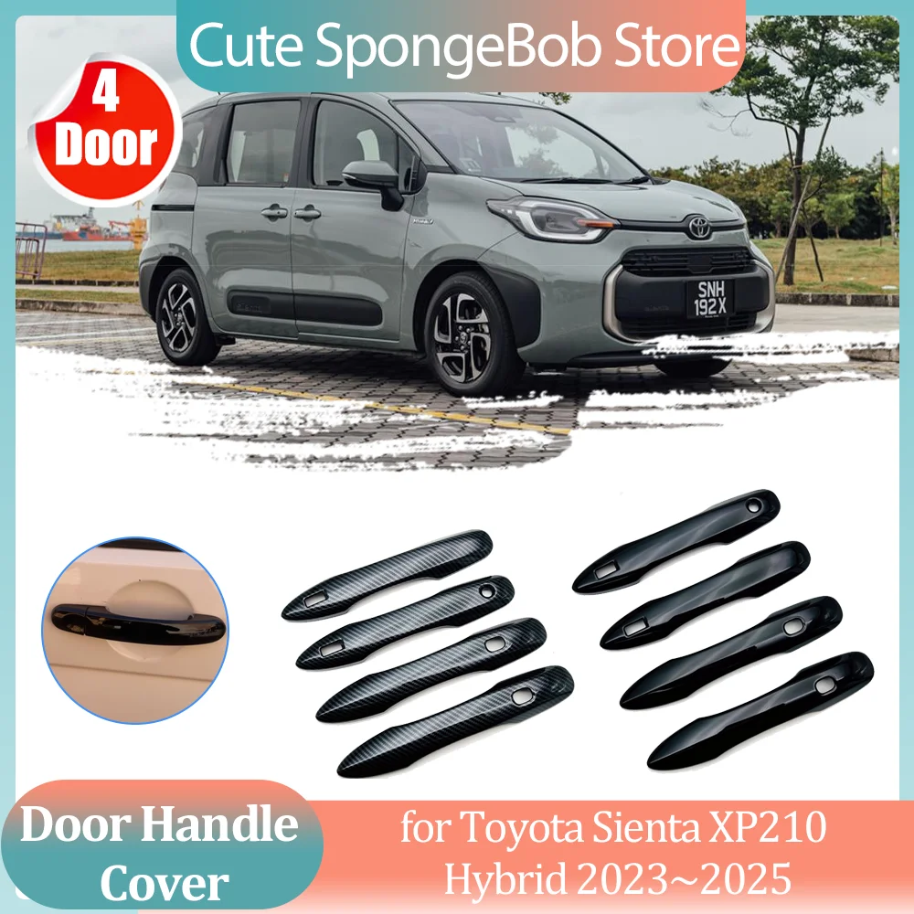 

Автомобильный чехол на ручку для Toyota Sienta XP210 Hybrid 2023 ~ 2025 2024, углеродное волокно, черный хром, наклейка на дверь, накладка, аксессуары