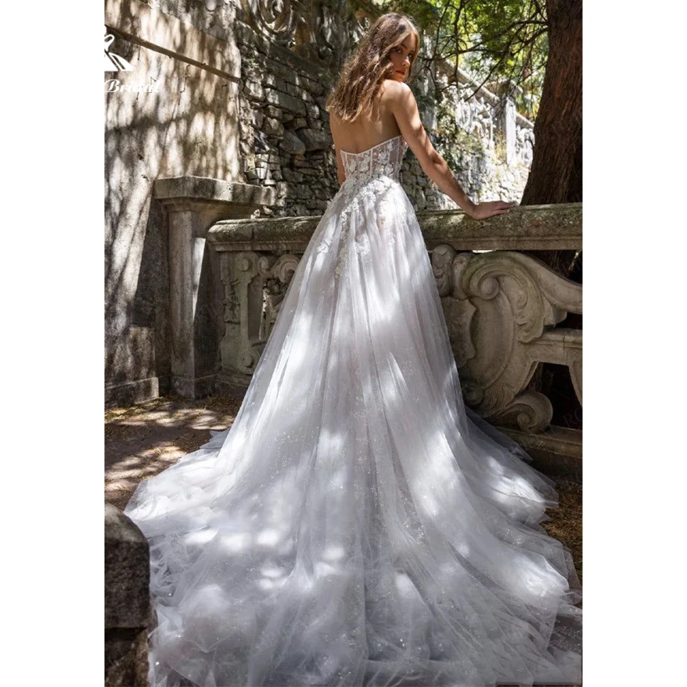 Roycebridal koronkowa aplikacja błyszcząca brokatowa tiulowa suknia ślubna 2025 linia dekolt w kształcie serca wysoki podział dostosowane Vestido femininos