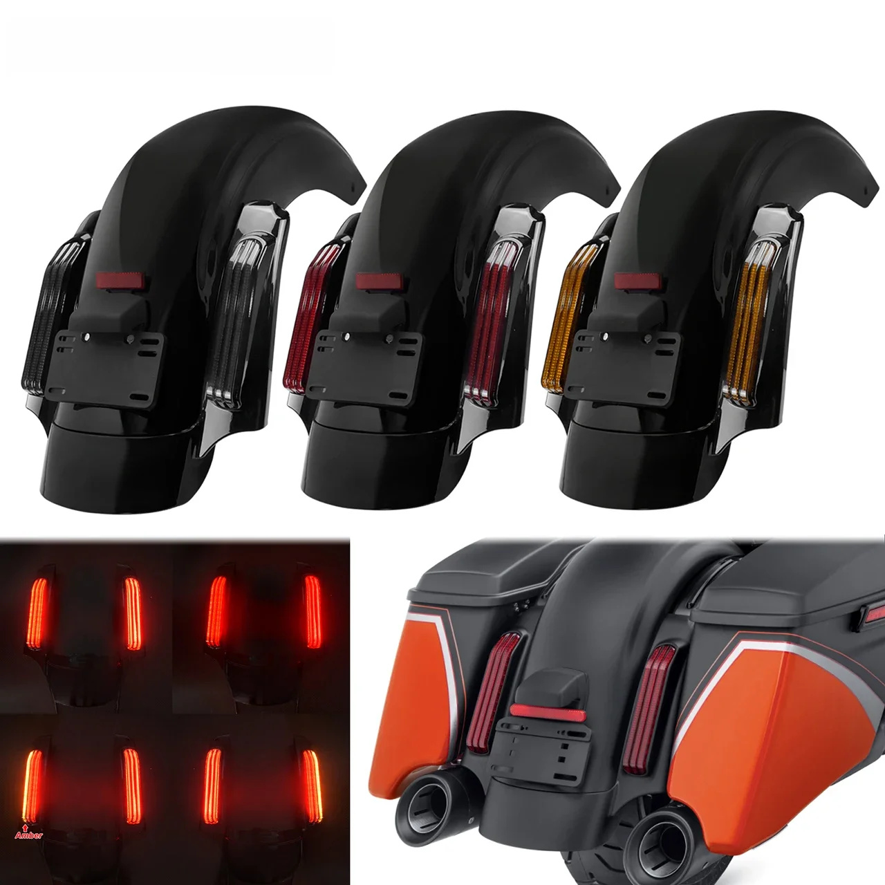 Motocyklowy zestaw przedłużający tylny błotnik LED w stylu CVO do Harley Touring Electra Road Street Glide FLHR FLH 2014-2024 — zdjęcie 2