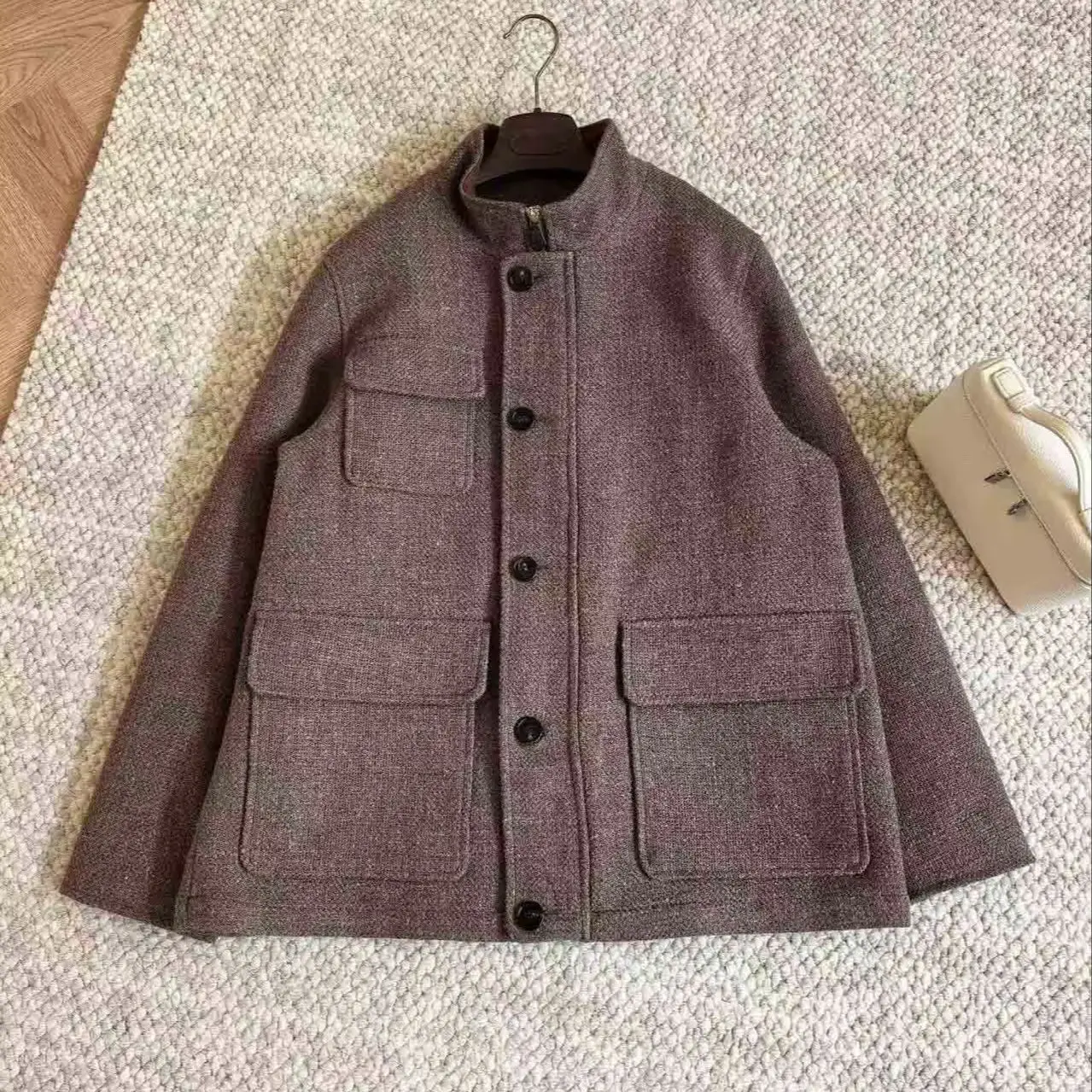 Casual Stand Collar Wool Blend Jacket