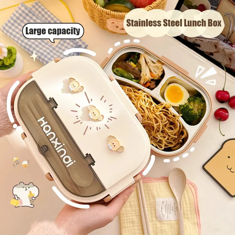 

Cute Stainless Steel Lunch Picnic Box Portable Office Worker Student Bento Box With Compartment Microwave Food Storage Container
