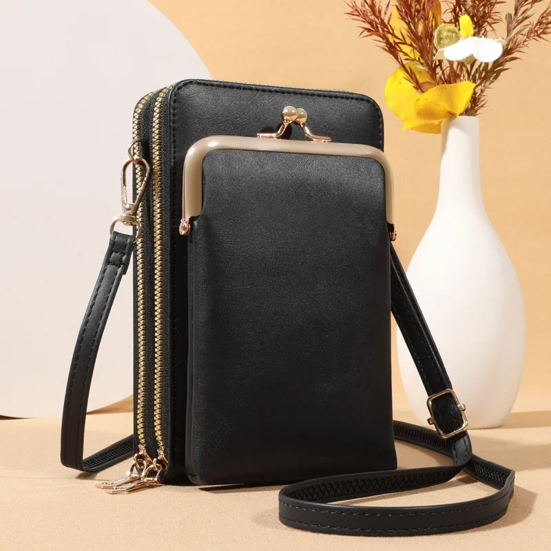 Pochette royale élégante en cuir pour femme, sac à bandoulière, portefeuille moderne, serrure sécurisée, mince et organisé, parfait pour les femmes en déplacement