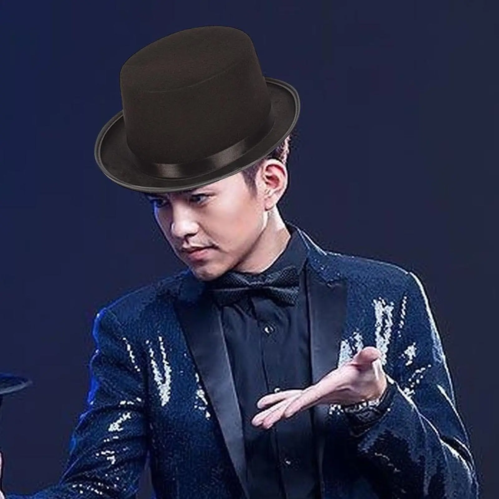 Czarny filcowy cylinder z płaskim wierzchem Formalny kapelusz kostiumowy Fedoras Kapelusz magika