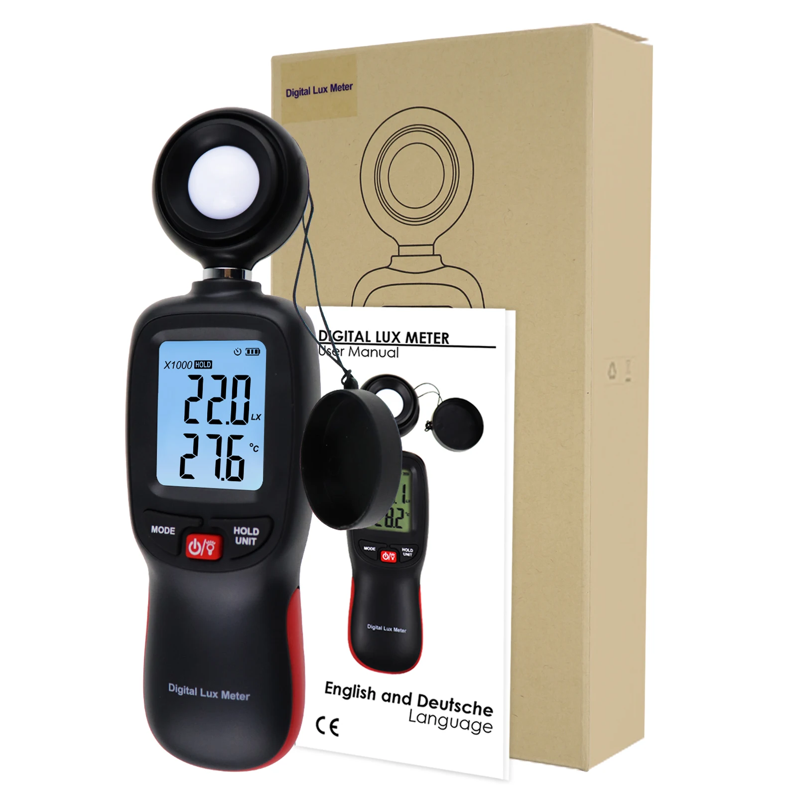 Digital Lux Meter 200,000 LUX Lightmeter w/ Data Storage Photometer Illuminance Data Hold & Backlight for Home, Offices, Schools