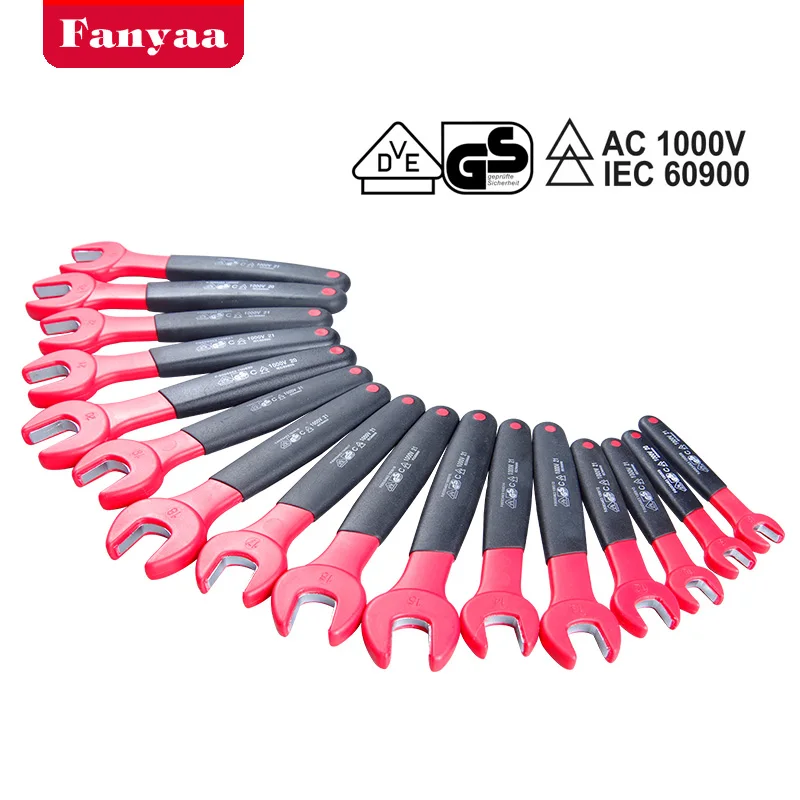 Fanyaa Electrician Insulated Crowfoot Spanner VDE Approved  Open Mouth 7-24mm Single End Crowfoot Wrench Bolt Nut Setter Puller