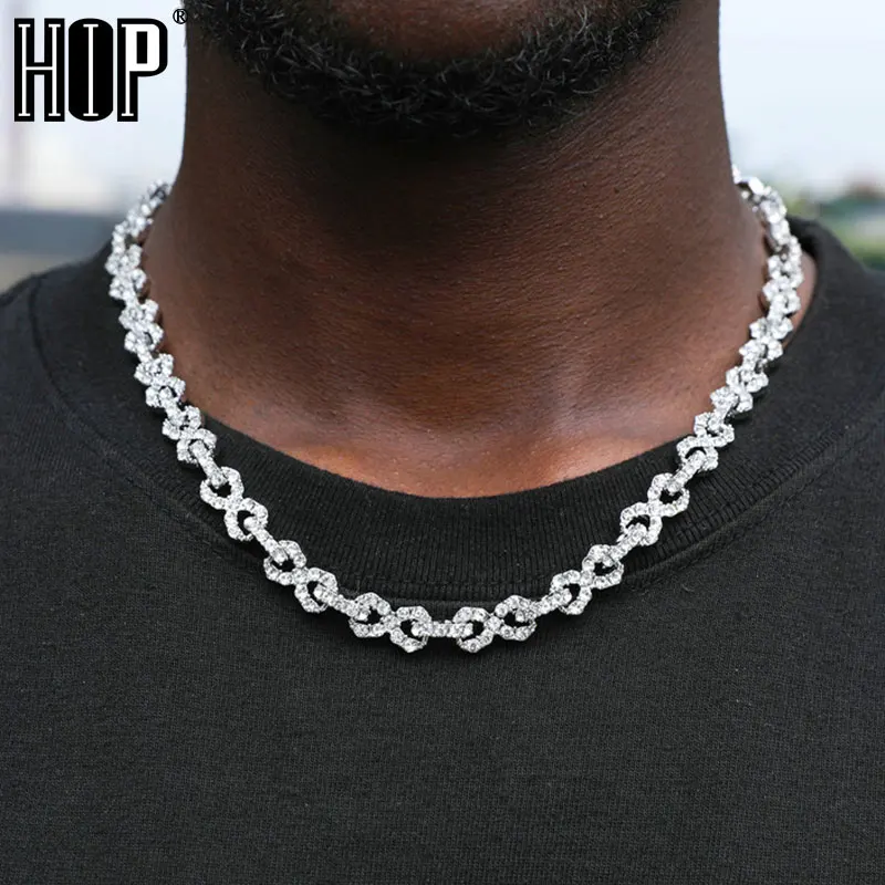 Hip Hop Bling 9MM Cuban Link Chain Iced Out Paved Crystal Necklaces Bracelet For Men Women Rapper Jewelry