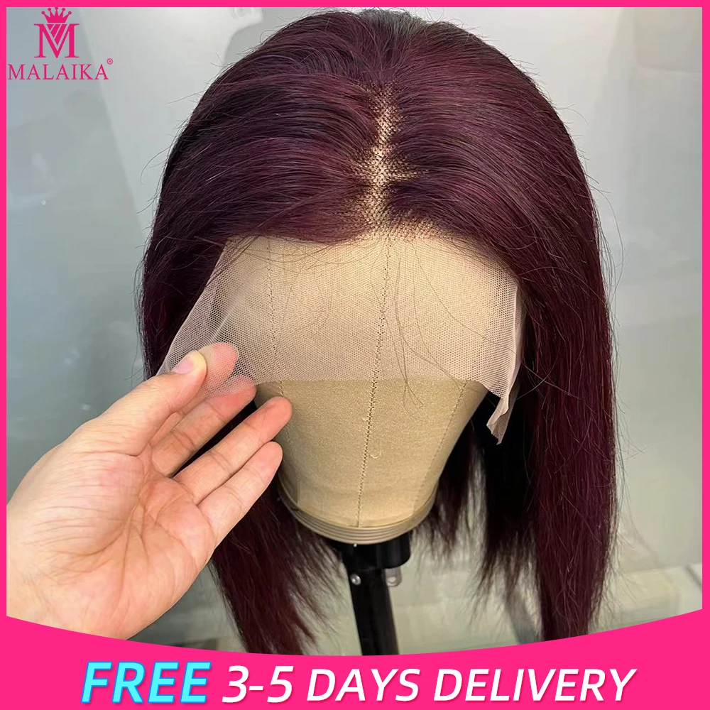 

Malaika Hair 99J Bob Wig Lace Front Human Hair Wigs For Black Women BUG Color Bob Wig Short Silky Straight Middle Part Full Ends