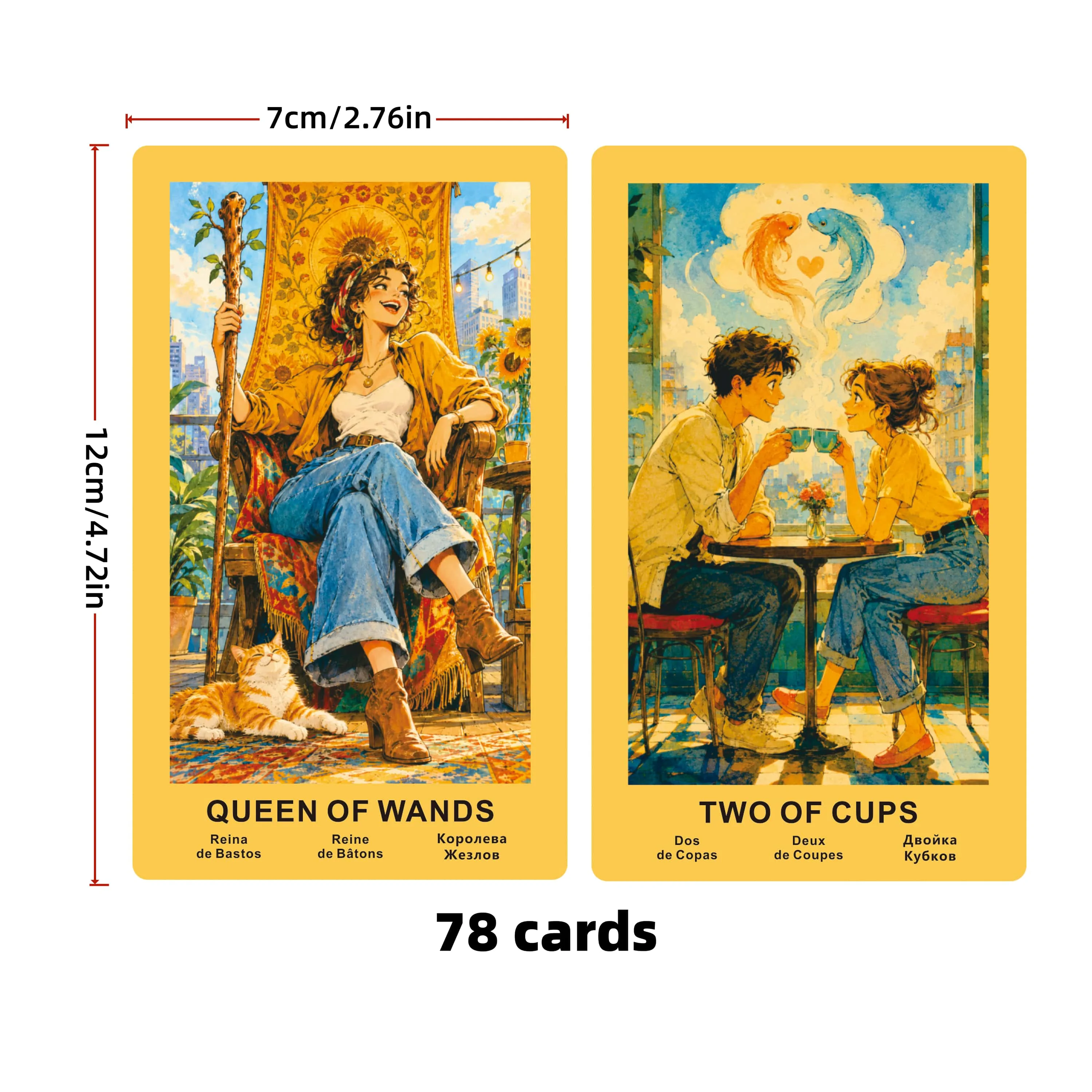 78 Russian Edition Daily Life Tarot Cards, Divination Tool, Multilingual Guide Included, English, French, Russian, Spanish