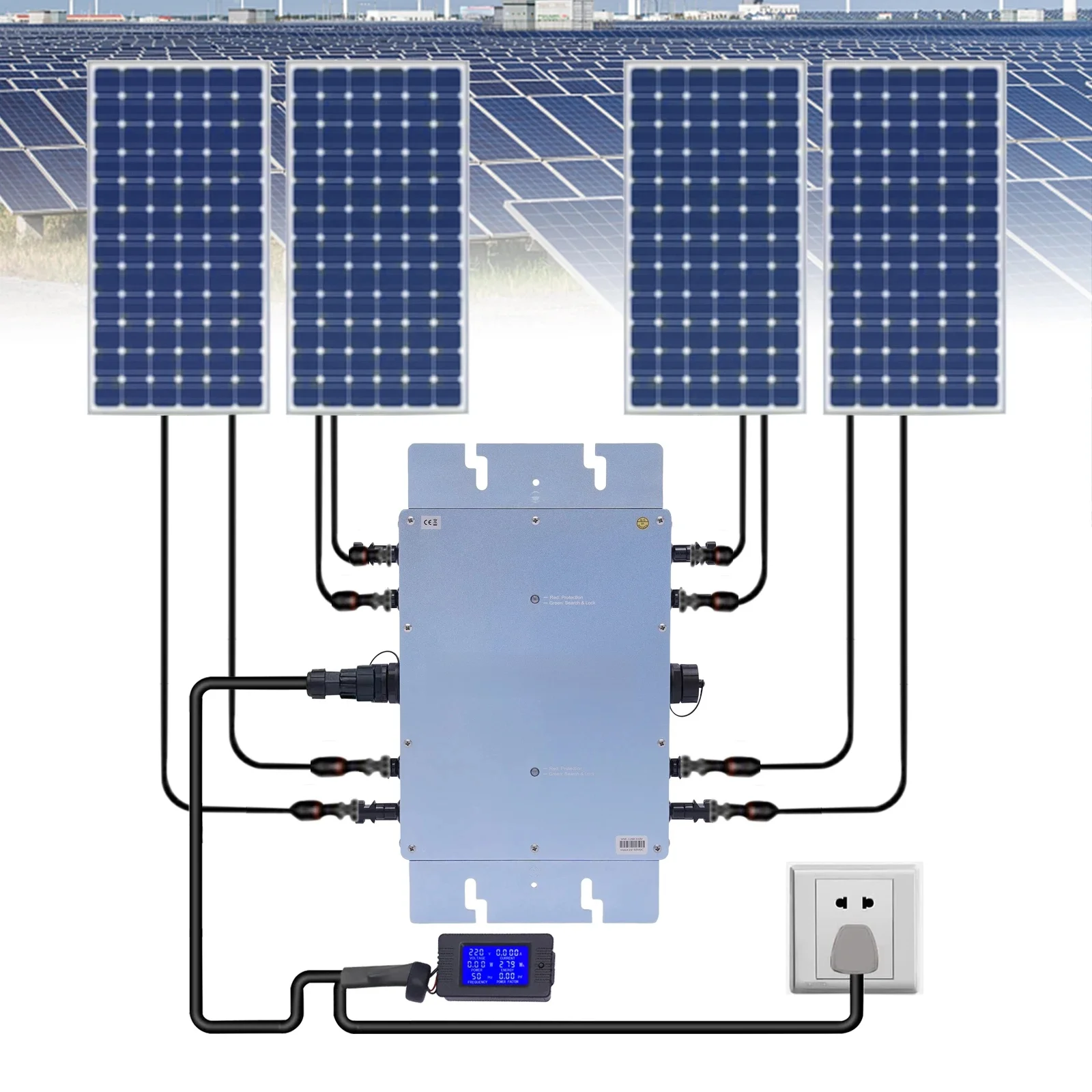 WVC-1200W Solar Grid Tie Micro-omvormer IP65 Waterdichte MPPT 220V Solar Micro-omvormer DC22-50V voor 30V/36V zonnepanelen, EU-stekker - afbeelding 2