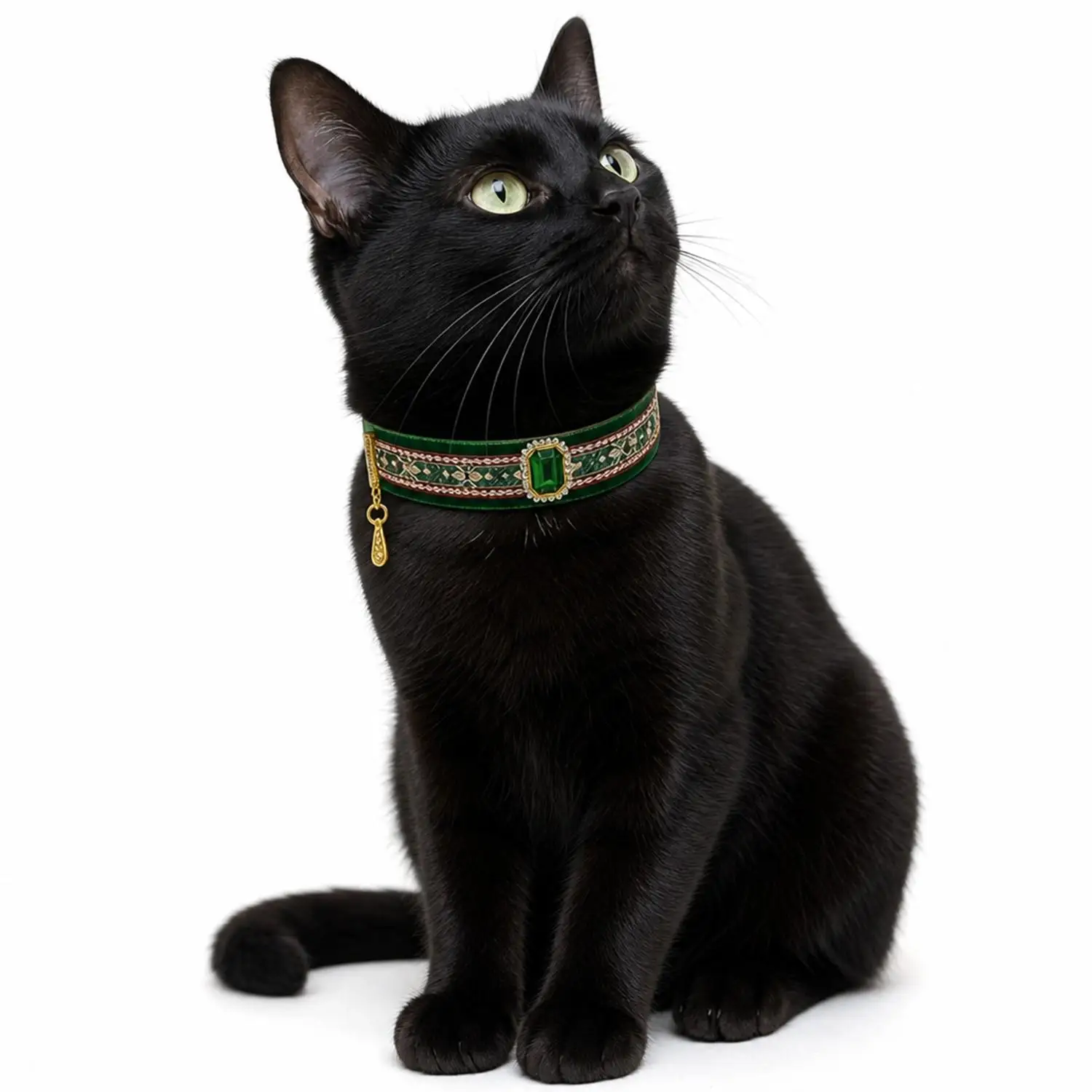Vintage Smaragd-Halsband für Katzen Luxuriöse Samt-Halskette mit Strass-Edelstein-Anhänger Verstellbares Kätzchen-Schmuckhalsband Geschenk – Detail 4