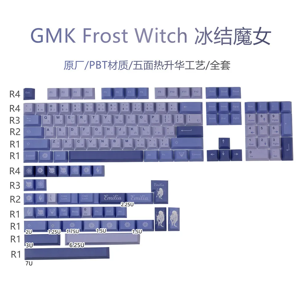 

GMK Frozen Witch Keycaps, 140 Keys PBT Keycaps Cherry Profile DYE-SUB Personalized GMK Keycaps For Mechanical Keyboard