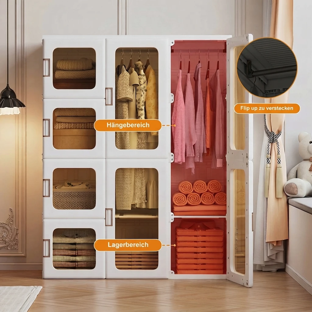 Superaly, armario de 104×50×36 cm con varios niveles, mueble de almacenamiento colgante, mueble de almacenamiento de pie, armario de almacenamiento a prueba de polvo para dormitorio, para ropa y ropa de cama, mueble de almacenamiento con varios niveles, mueble de almacenamiento para dormitorio, color blanco.