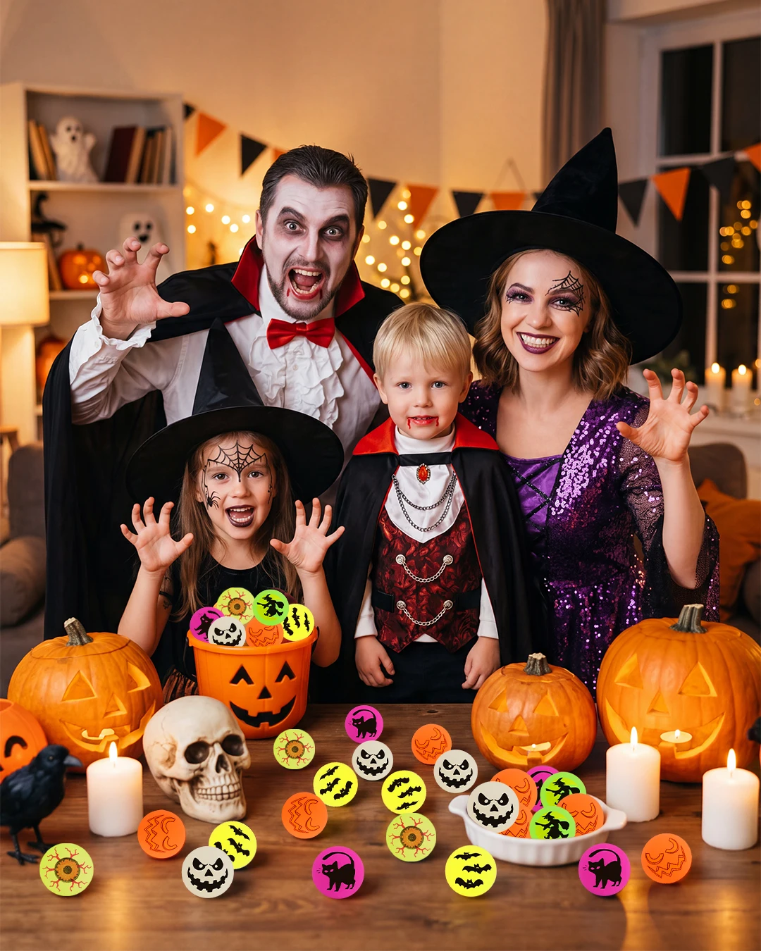 Tolife 72 PCS Halloween Glow‑in‑The‑Dark Bouncy Balls, 6 Assorted Spooky Designs, Rubber Bounce Ball Set, Halloween Party Favors, Trick‑or‑Treat Goodie Bag Fillers for Kids - view 5