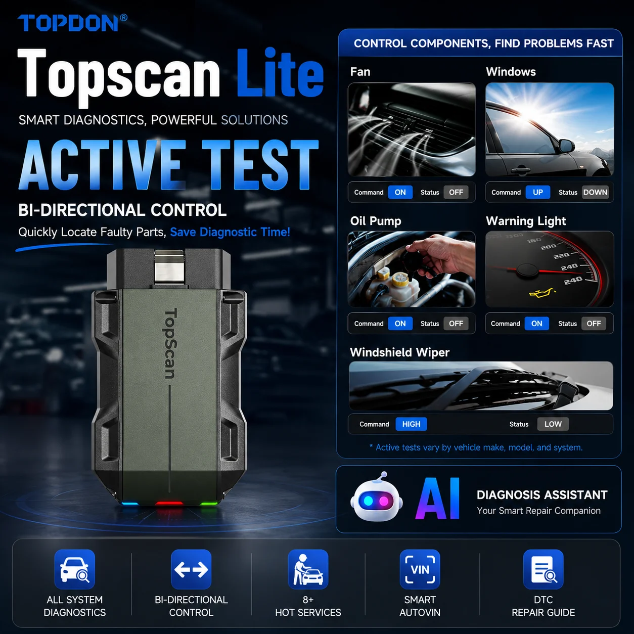 TOPDON TopScan Lite Bluetooth OBD2 Code Reader Wireless Car Diagnostic Scanner Full OBD2 Functions Full System Diagnostics Tool Active Test Scan