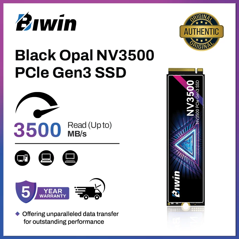BIWIN Black Opal NV3500 NVMe SSD, M.2 PCIe Gen3x4, 512GB 1TB 2TB Internal Solid State Drive up to 3500MB/s for PC Laptop Gaming