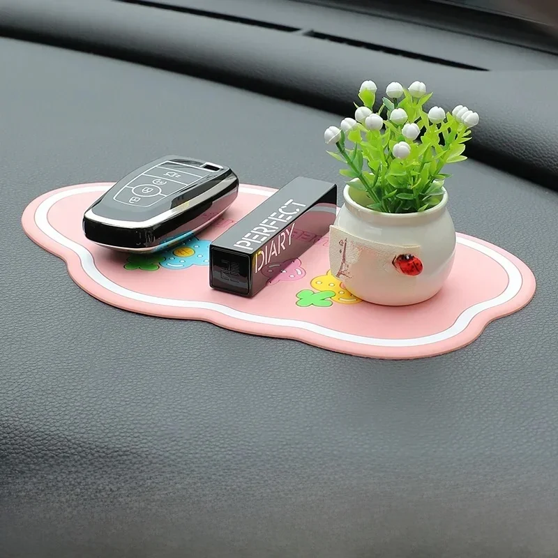 Car cute anti-slip mat car mobile phone center console high temperature storage mat creative decoration attached to the car acce