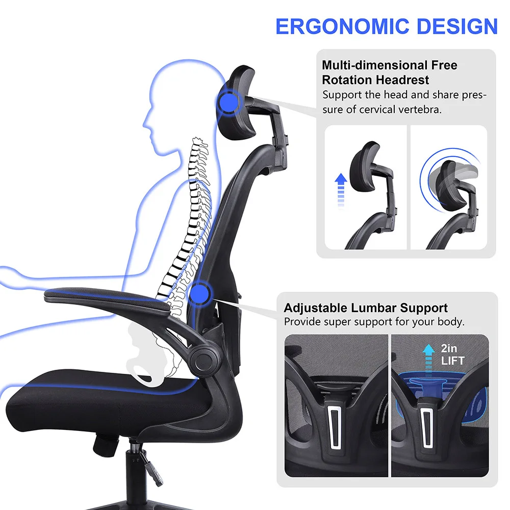 Gwong Ergonomic Office Chair Desk Chair with Headrest Breathable Mesh Cover Lumbar Support Computer Chair 360 ° Swivel Chair