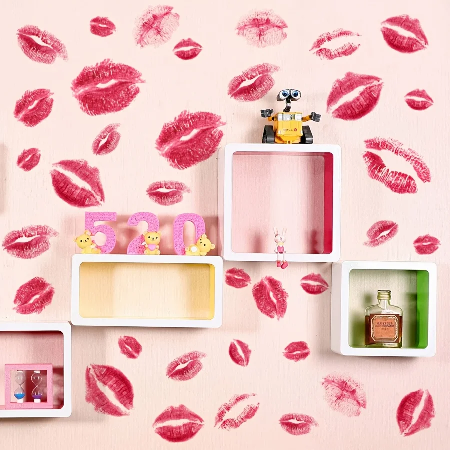 3Pcs Romantic Red Lip Wall Stickers, Self-Adhesive Pvc Home Decor Stickers, Suitable for Cabinets, Living Rooms, Bedrooms, Dining Rooms, Bathrooms, Entryways, Doors, Windows, and Wall Decals, Easily Create a Warm and Fun Space, a Creative and Thoughtful Gift for Family, Friends, and Loved Ones