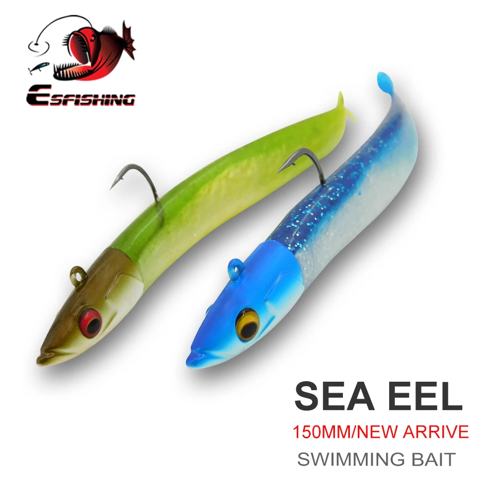 

ESFISHING NEW 2024 lead head Sea eel 150mm Shad Soft Lure for big catch fishing Baits Mixed with Jig Head Quality Hook