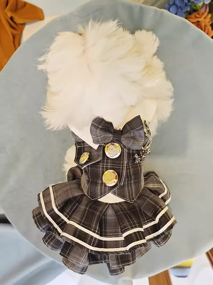 Handmade Unique Dog Clothes Pet Supplies Tartan Dress Classic School Uniform Cute Costume Pleated Skirt Daily Holiday Outfit