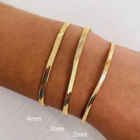 미니멀리스트 16 + 5cm 클래식 스네이크 체인 팔찌 골드 컬러 폭 2/3/4MM 스테인레스 스틸 체인 팔찌 여성을위한 보석 선물