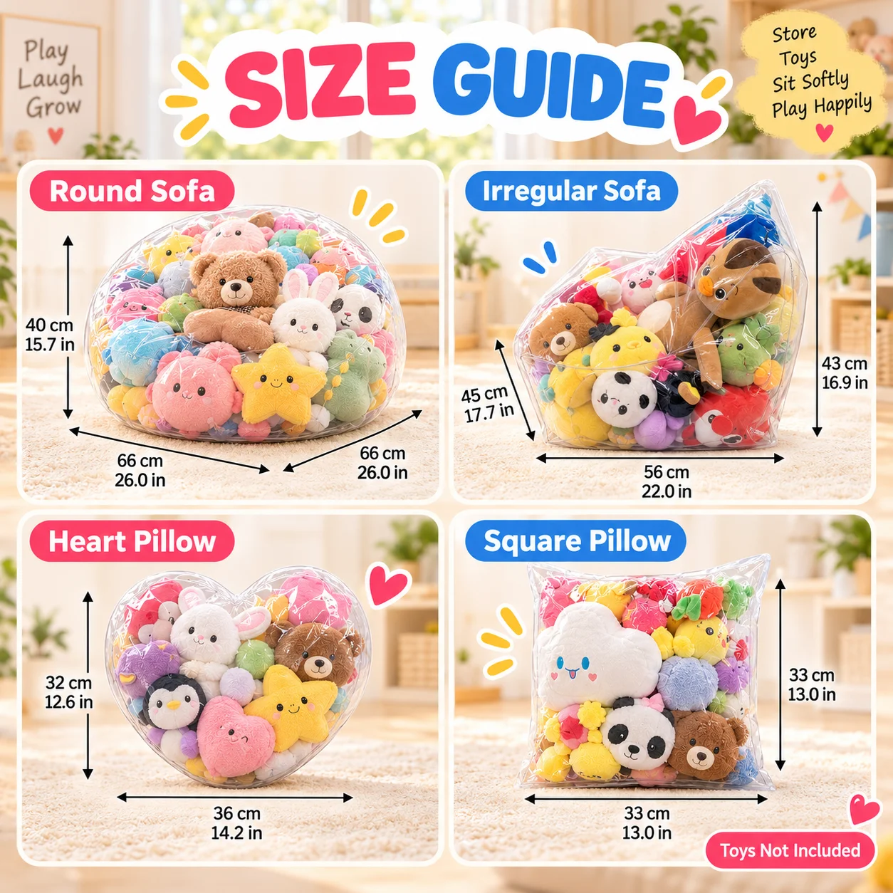 Stuffed Animal Storage Bean Bag Cover Transparent PVC Large Capacity Zipper Toy Organizer, Kids Bedroom Playroom, 4 Styles Sofa image 6
