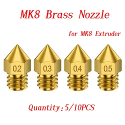 5/10PCS MK8 Brass Nozzle 0.2 0.3 0.4 0.5 0.6MM Extruder Print Head Nozzle 1.75MM Filament For 3D Printer Ender-3 CR10 CR10S