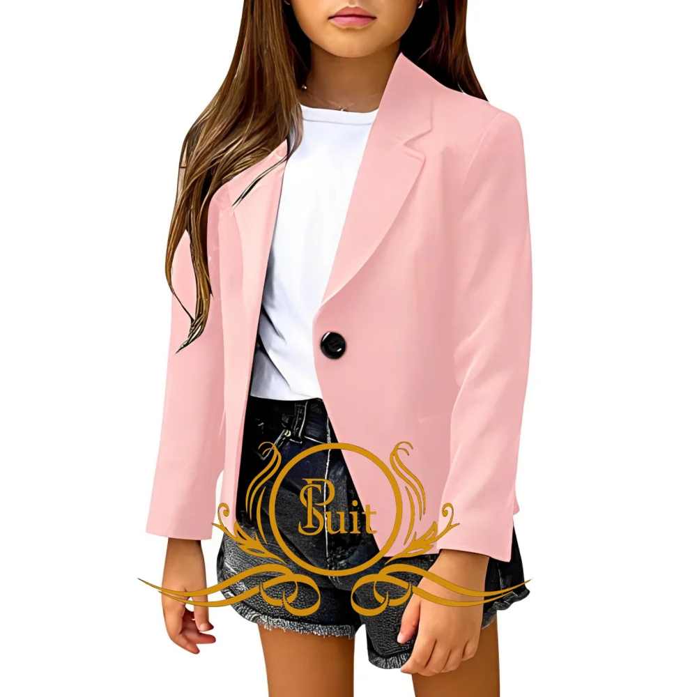 Mädchen einfarbig Revers Anzug 1 stücke knopf Langarm Blazer Jacke Mode Mantel für junge Mädchen