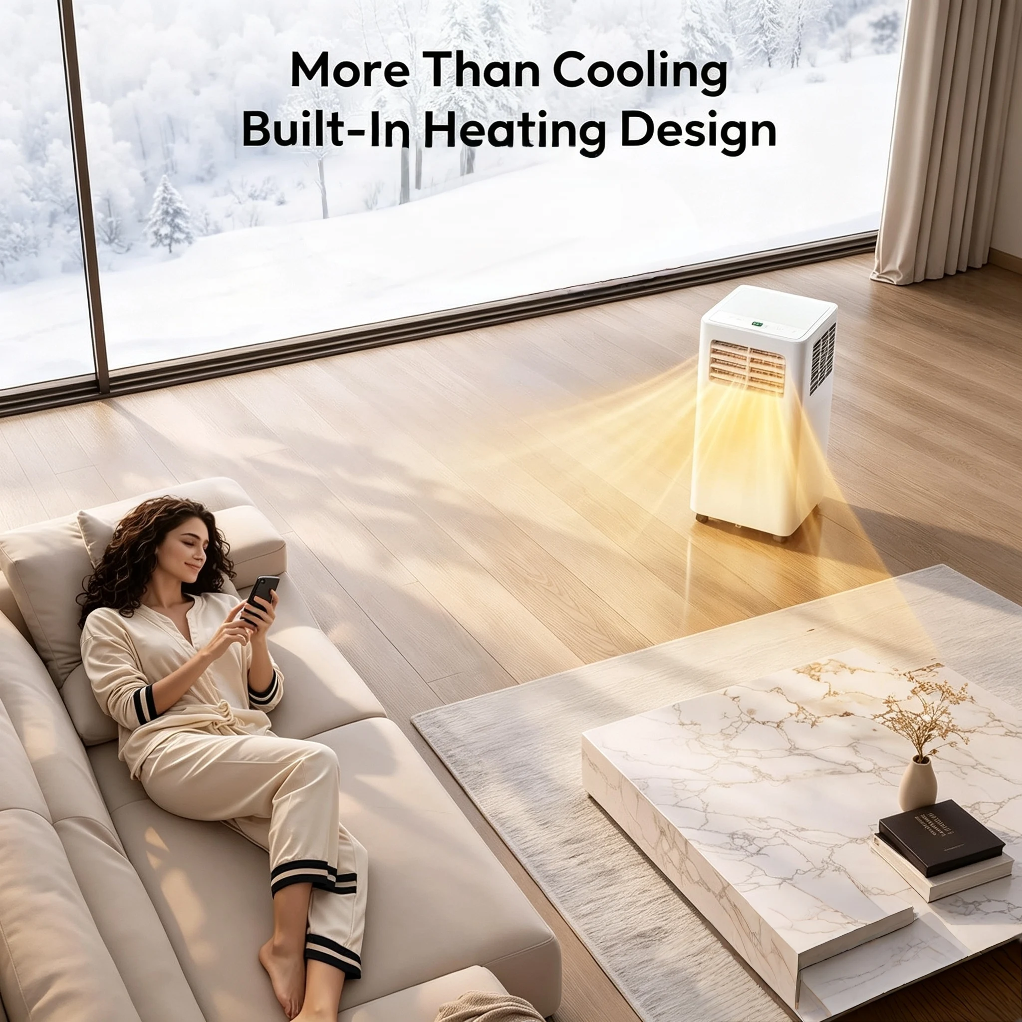 EKOJUCE Portable Air Conditioners, 5-In-1 Portable AC 14000 BTU Up to 550 Sq.Ft for Bedroom with Cool, Fan, Dry, Heat, Sleep with LED Remote & 24H Timer, Installation Kits
