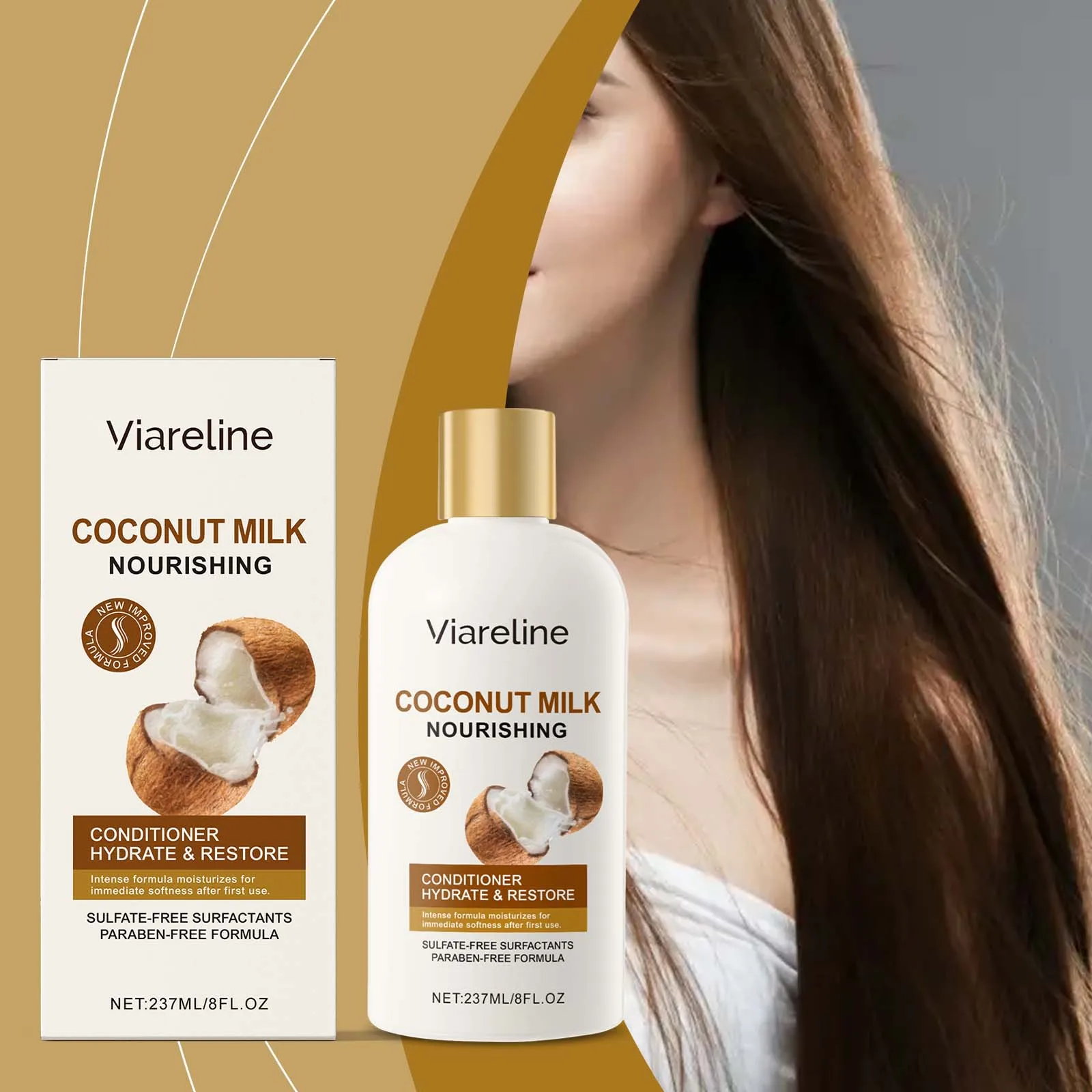 Viareline 237 مللي بلسم شعر حليب جوز الهند للتحكم في الزيوت تغذي فروة الرأس تكثيف تحسين تجعد سبليت ينتهي بلسم الشعر