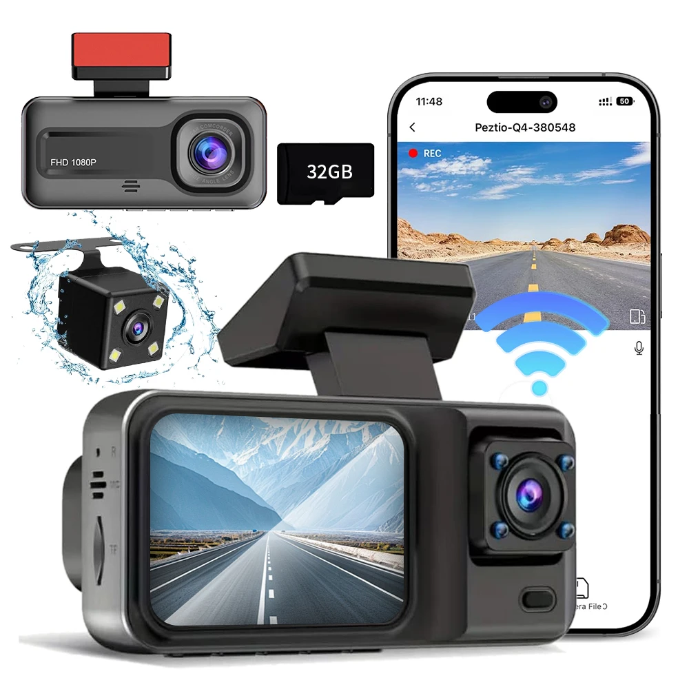 3 Channel Car Dash Cam DVR HD1080P Cabin Dashcam Vehicle Dash Cam Driving Camera Recorder Interior Black Box 24H Parking Monitor