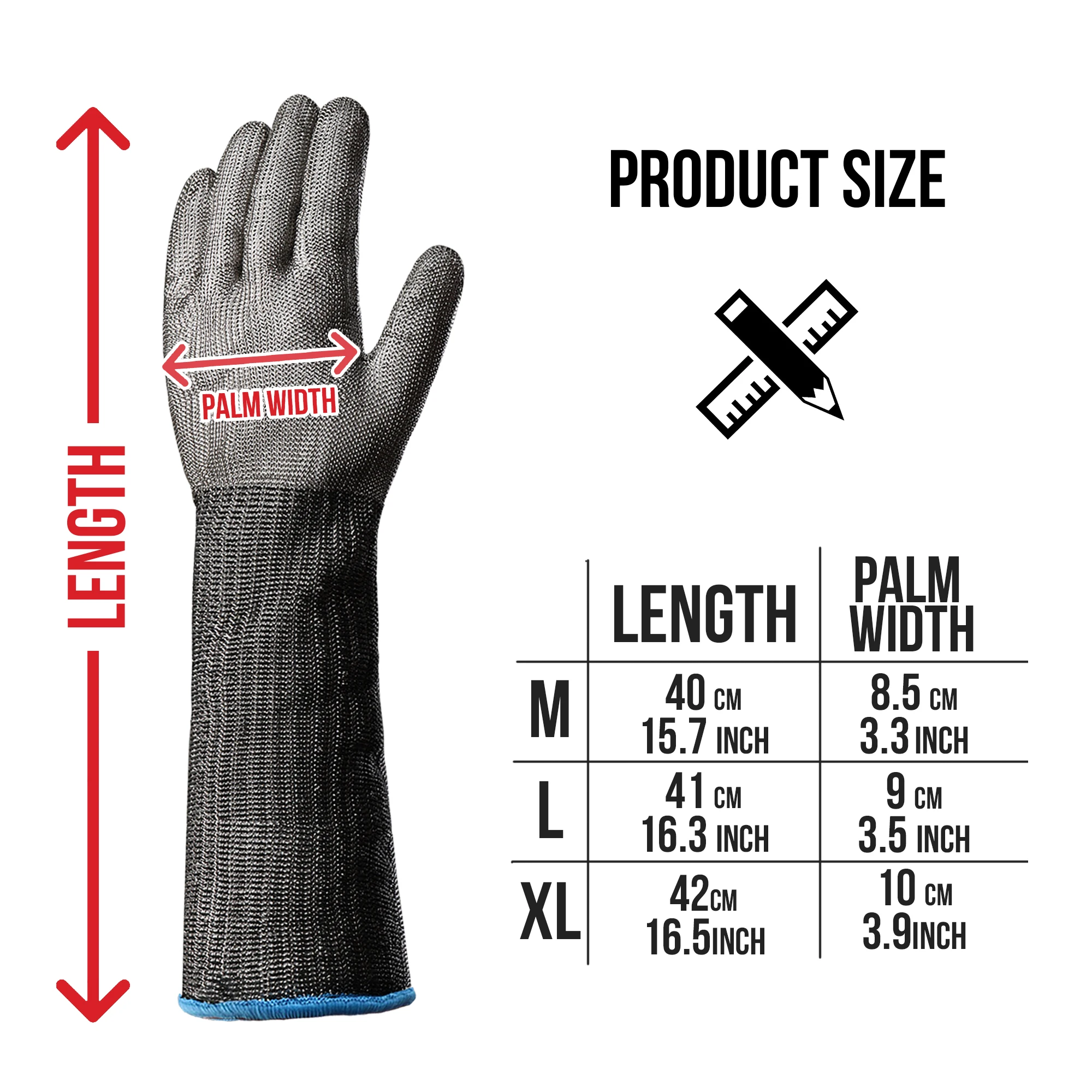 Level 9 Long-sleeved Stainless Steel Wire Cut-resistant Glove, White Nylon Lining, Suitable for Industrial Work
