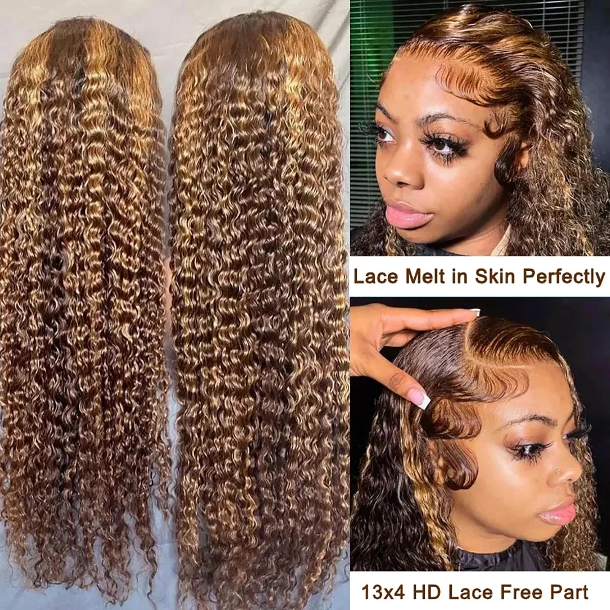 4/27 تسليط الضوء على موجة عميقة الدانتيل الجبهة الباروكات 100% شعر الإنسان البني أومبير الملونة مجعد المياه 13x4 الدانتيل الباروكة الأمامية للنساء #3