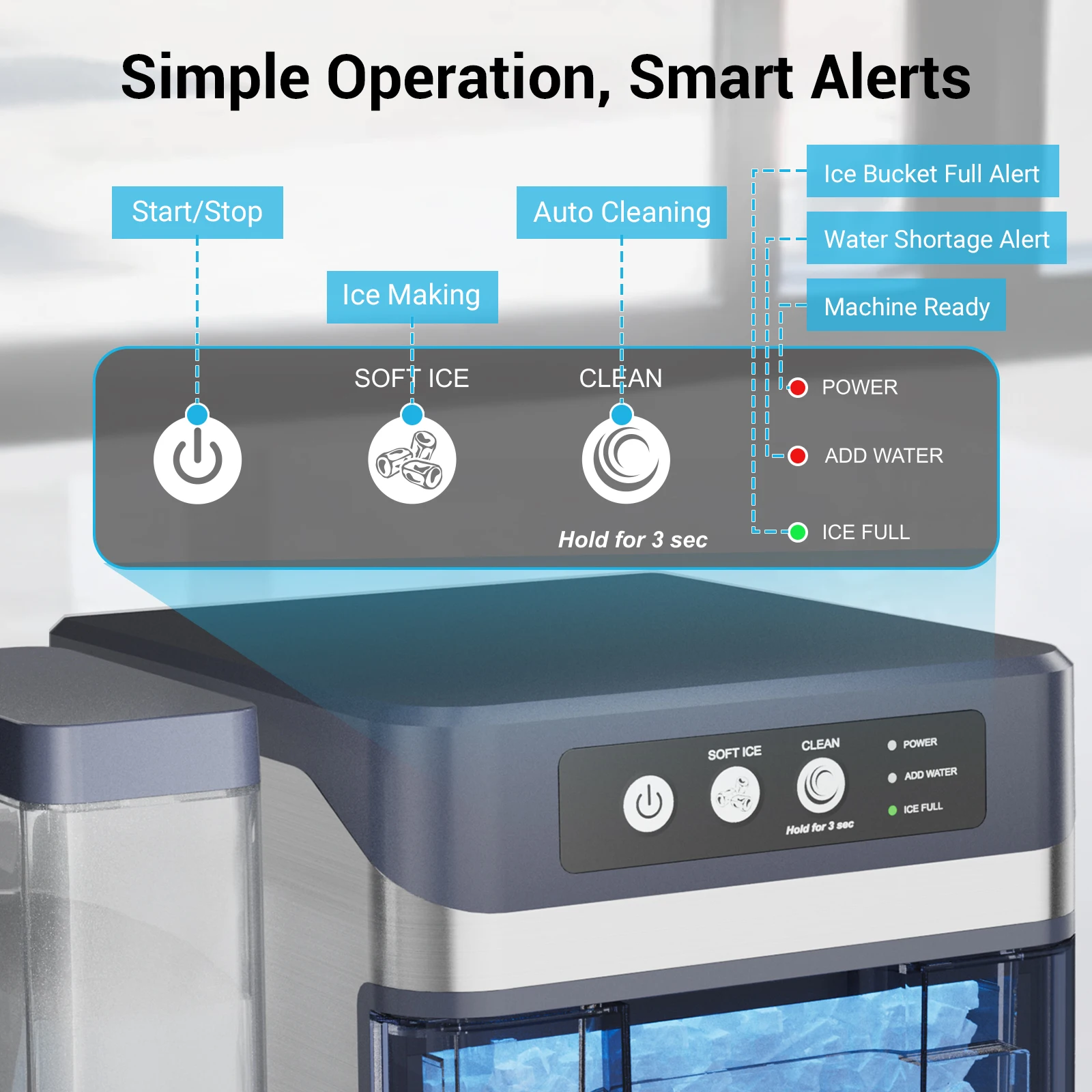 الكتلة صانع الثلج كونترتوب مع خزان المياه الجانبية 40 رطل/يوم التنظيف الذاتي حصاة آلة صنع الثلج لينة مضغ بيليه الجليد