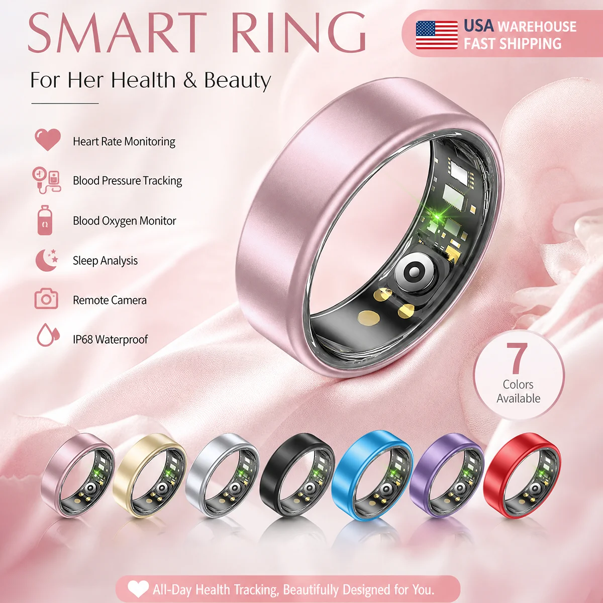 Colorful Smart Ring Women Men Heart Rate Female physiological monitor Heart Rate Monitor Health Control ip68 Waterproof Sport Smartring for Men 100+ Sport Modes Outdoor Ring Couple Ring