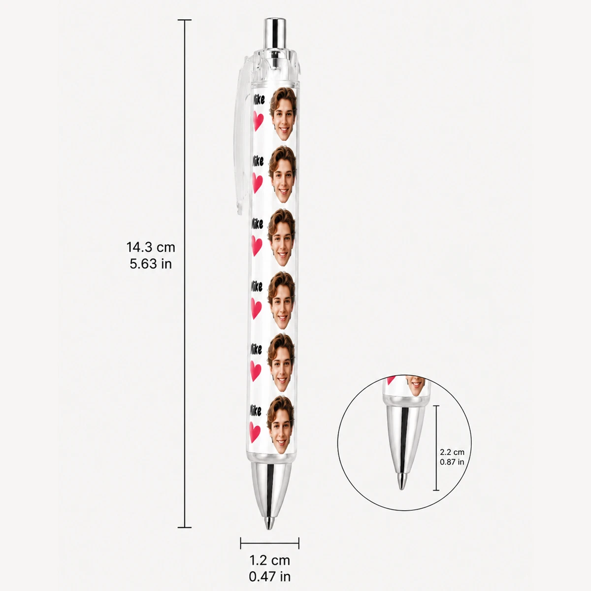 Custom Photo Ballpoint Pen, Personalized Name Writing Pen, Cute Heart Stationery Gift, Customized Portrait Pen.