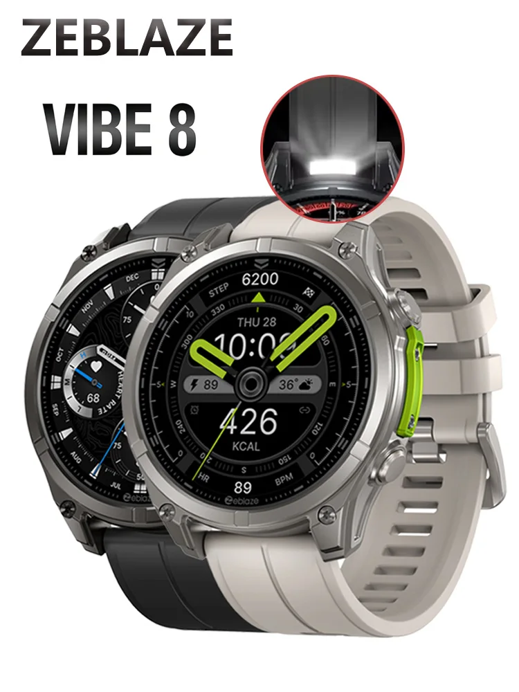 Zeblaze 2025 Neue VIBE 8 Smartwatch 1,43" AMOLED-Bildschirm, Saphirglas, 316L Edelstahlgehäuse, Eingebaute Taschenlampe & Mikrofon, Sprachanrufe, Gesundheitstracking (HR/BP), Fitness- &