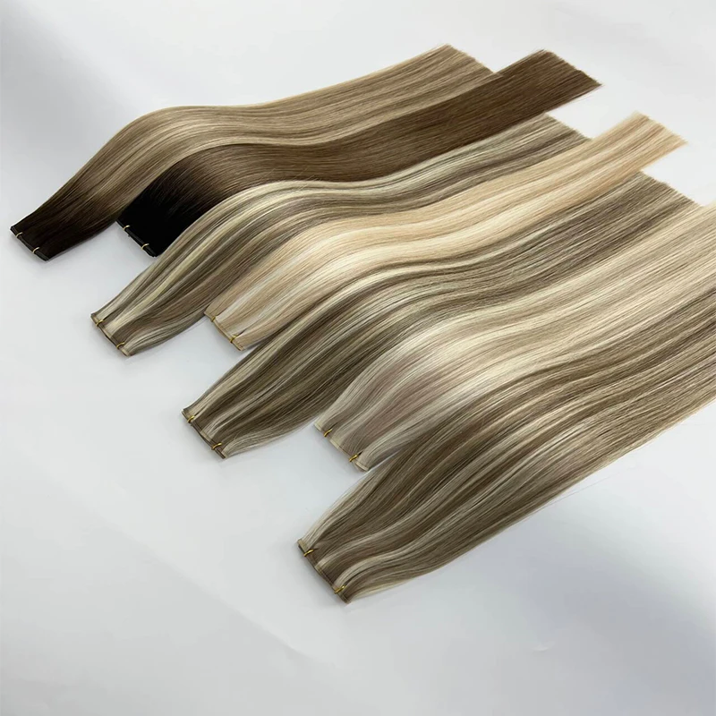 

High Quality Flat Invisible Balayage Color Cuticle Intact Aligned Genius Weft Russian Human Hair Extensions in Stock