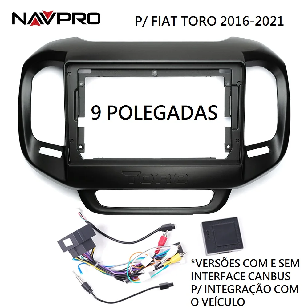 Para FIAT TORO 2016 2023 Moldura e cabos de conexão para instalação de central multimidia 9" NAVPRO CASKA