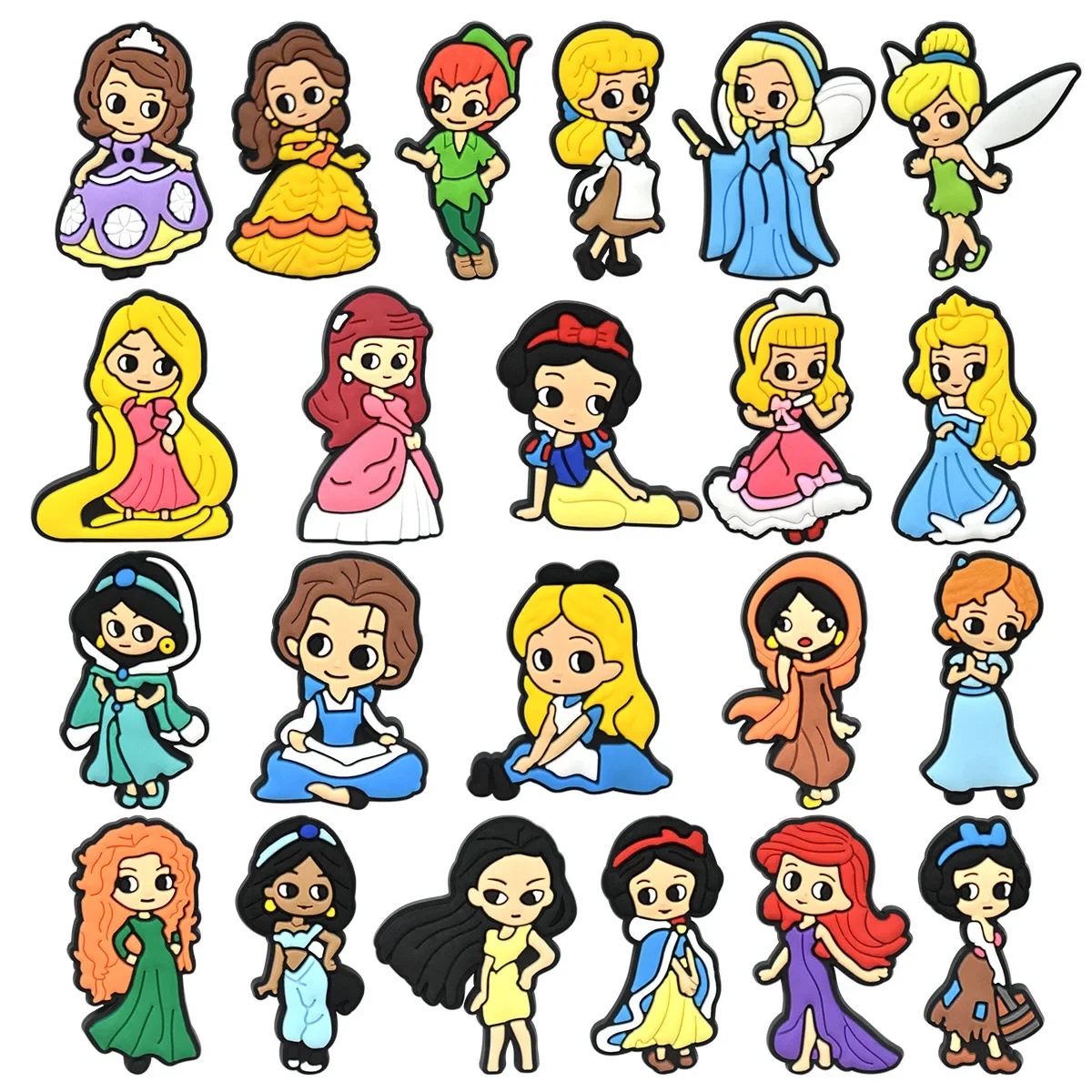 22 pièces/ensemble variété de princesse Disney série pour breloques de chaussures de dessin animé, accessoires adaptés aux chaussures/bracelets, sabots classiques, cadeaux pour enfants