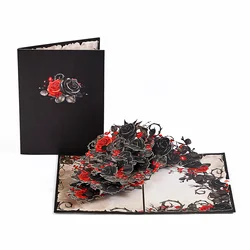 Black Rose Beautiful Florid Card With Envelope Red Rose Blossom Greeting Card Gothic Style Halloween Card Friendship Presents