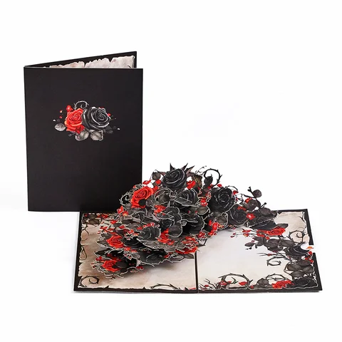 Bilashmart Black Rose Beautiful Florid Card With Envelope Red Rose Blossom Greeting Card Gothic Style Halloween Card Friendship Presents