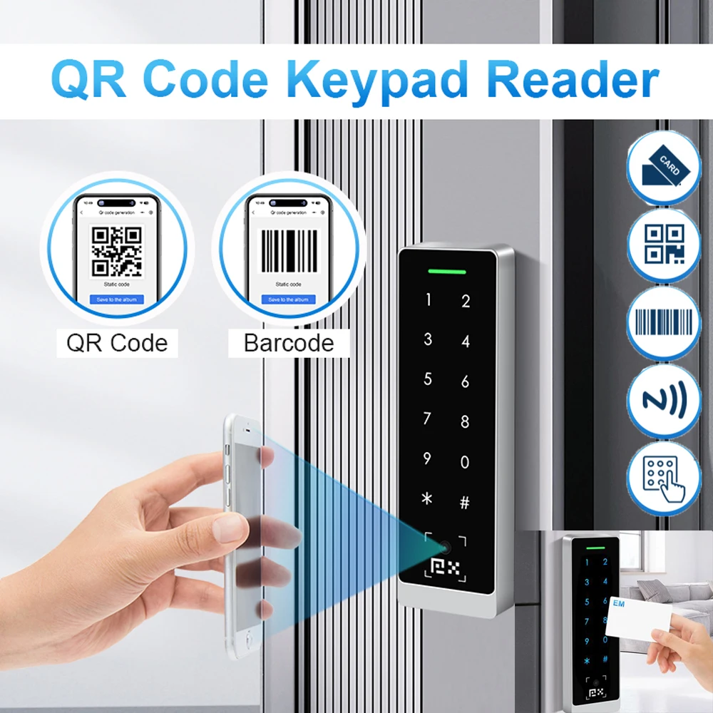 Leshine 125KHz QR Code Reader Access Control Touch Keypad Wiegand RS485 EM MF Card PIN Bar Code NFC IP66 Waterproof