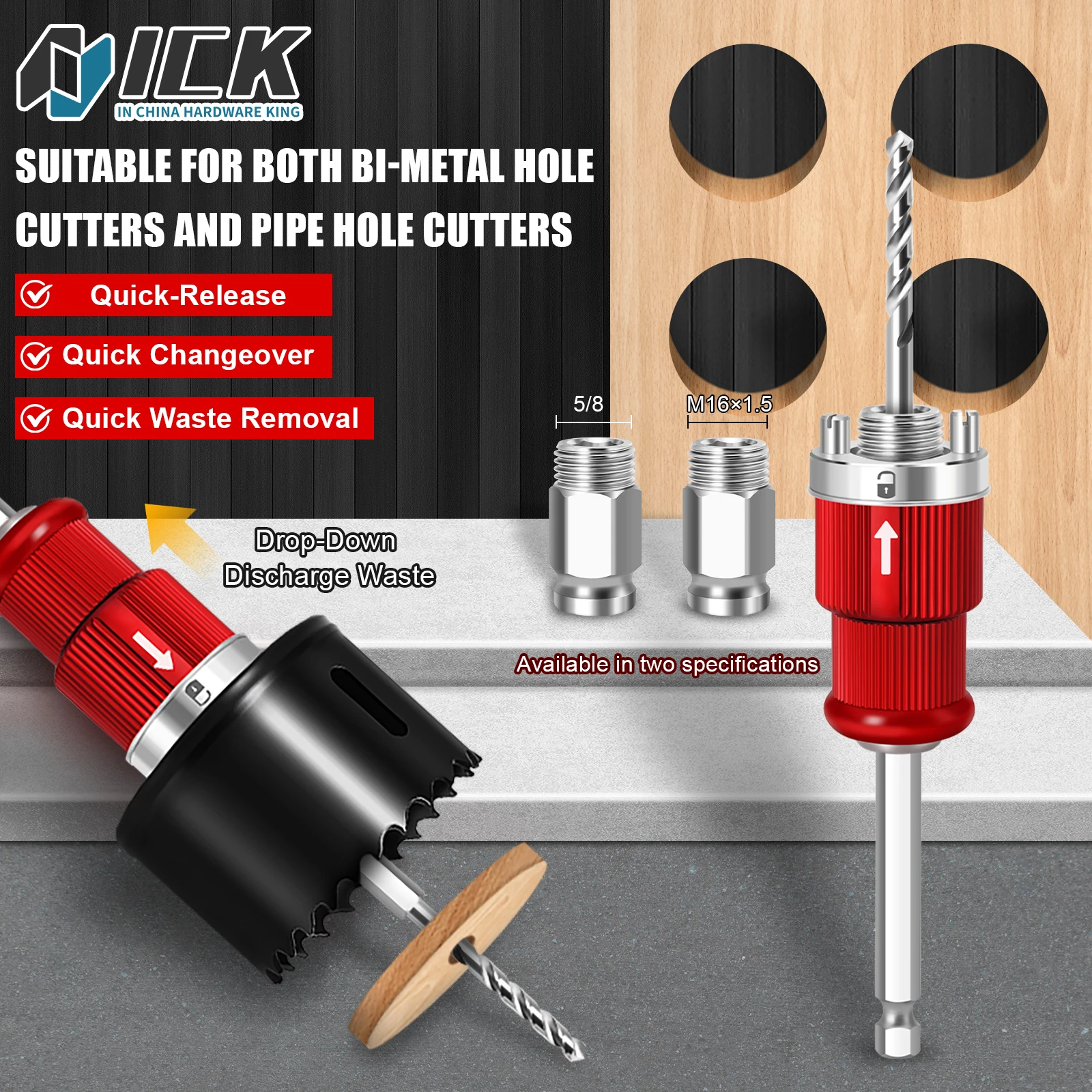 

Snap-Lock Plus Mandrel: No More Stuck Waste! - Auto-Ejecting Design for 5/8" & M16 Saws - 3/8" Hex Shank